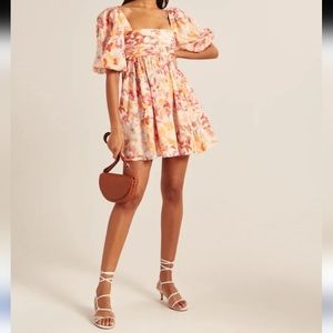 Abercrombie & Fitch Ruched Bodice Puff Sleeve Mini Dress
